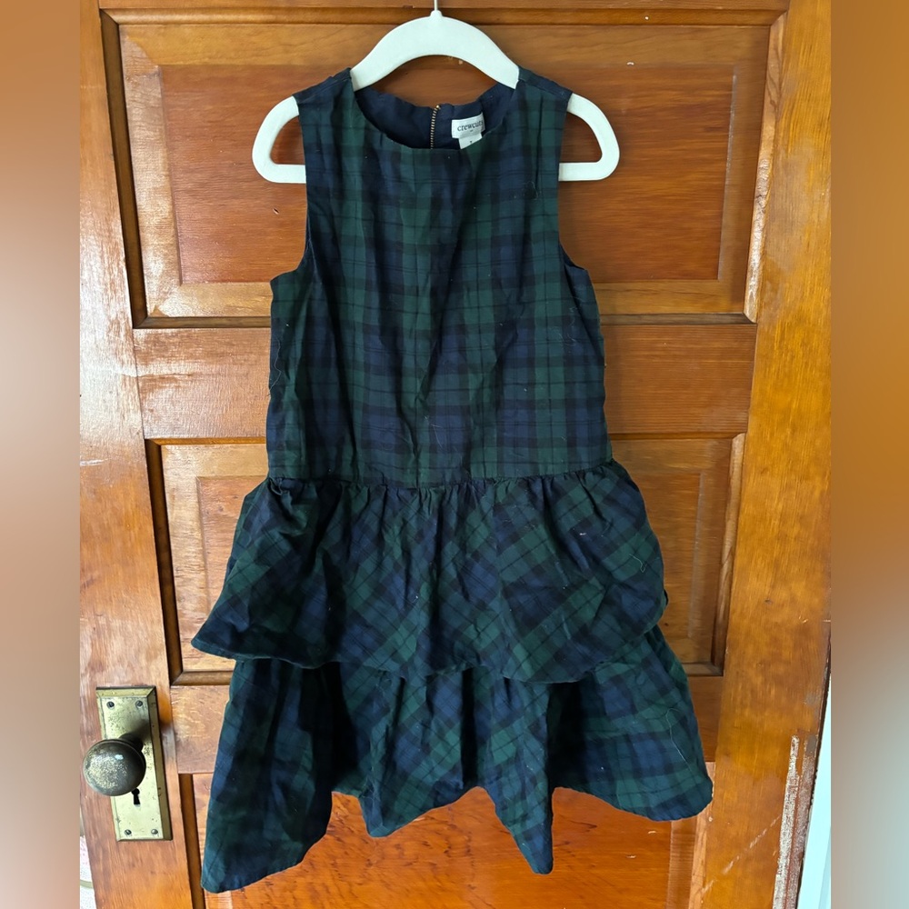 Crewcuts Navy & Green Plaid Tiered Holiday Dress